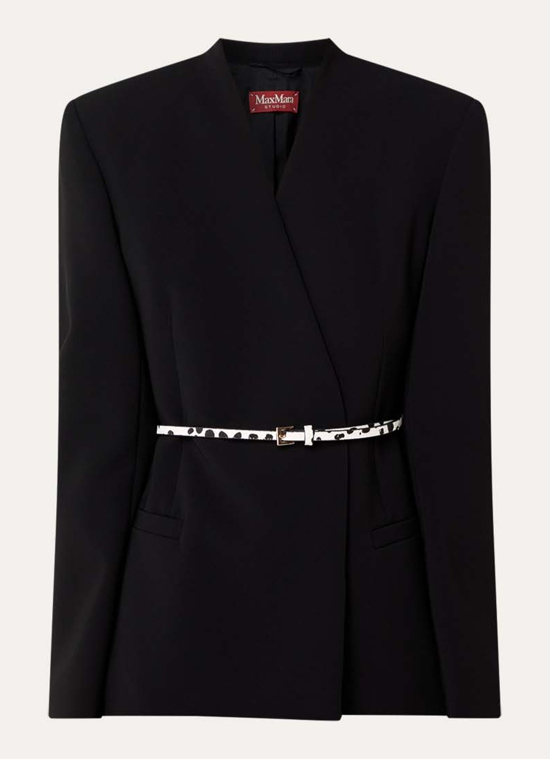 Max Mara Blazer met schoudervulling en ceintuur - voorkant 2 zwart