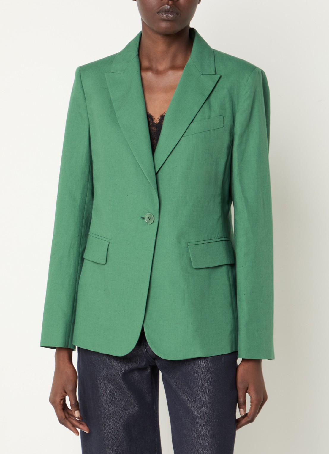 Max Mara Blazer met schoudervulling en klepzakken - detail 2 donkergroen