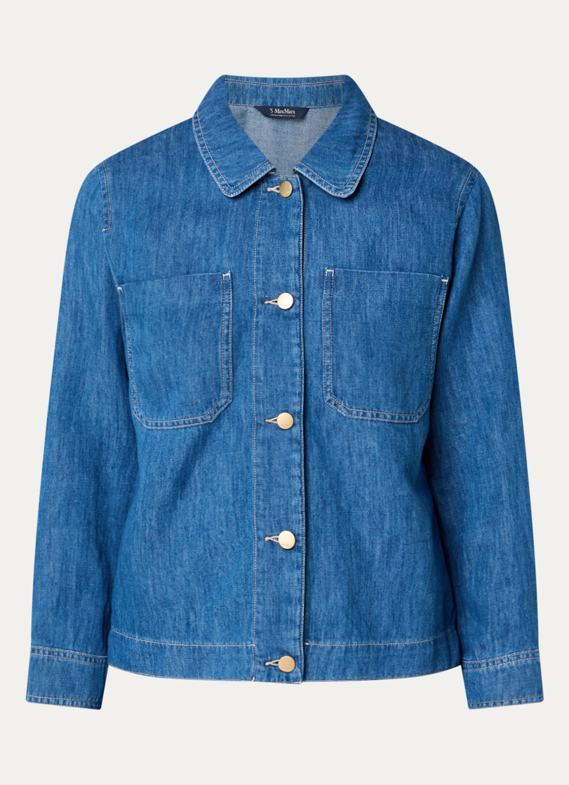 Max Mara Blouse in linnenblend met borstzakken - voorkant indigo