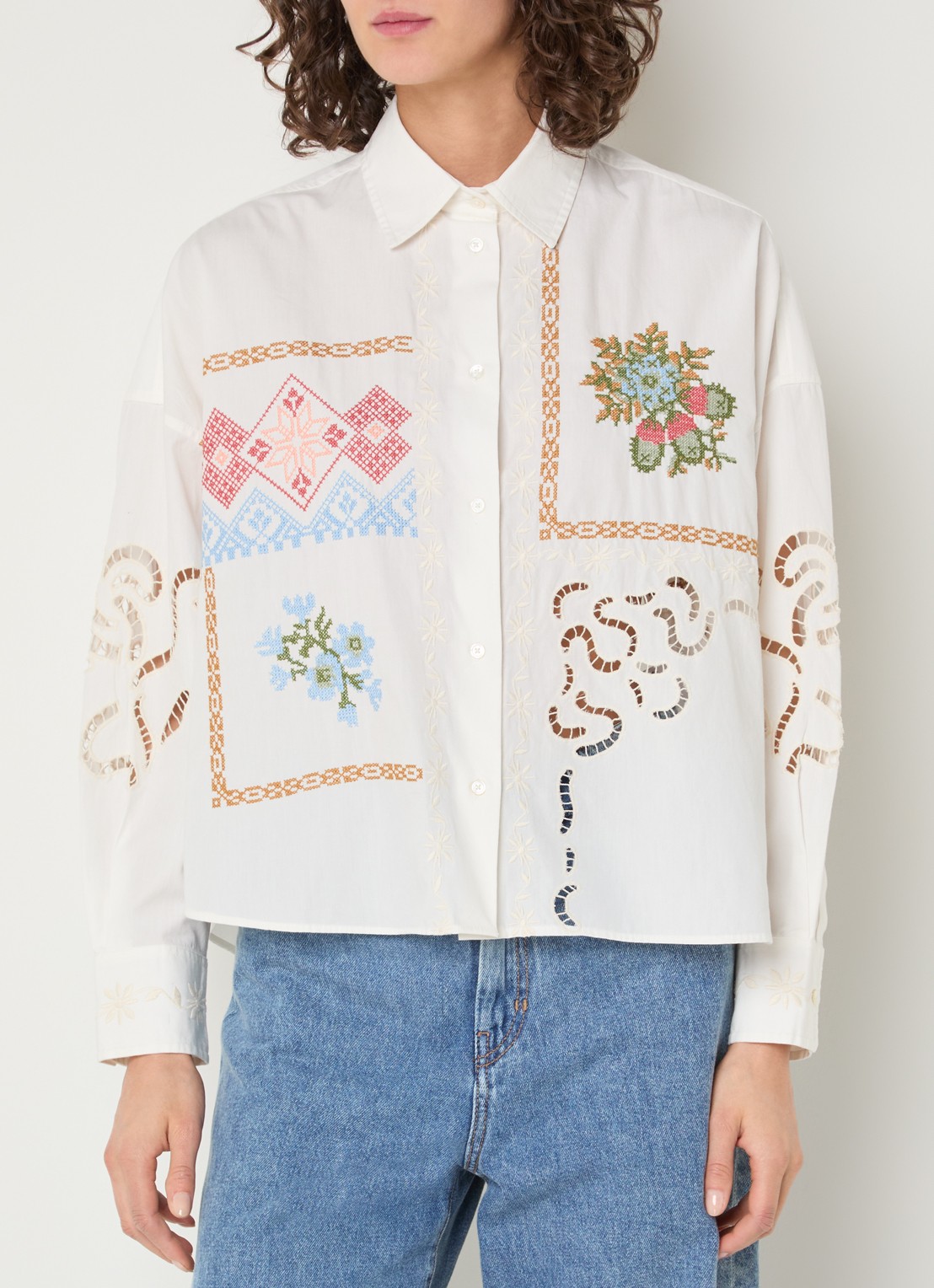 Max Mara Blouse met borduring en opengewerkt detail - detail 3 wit