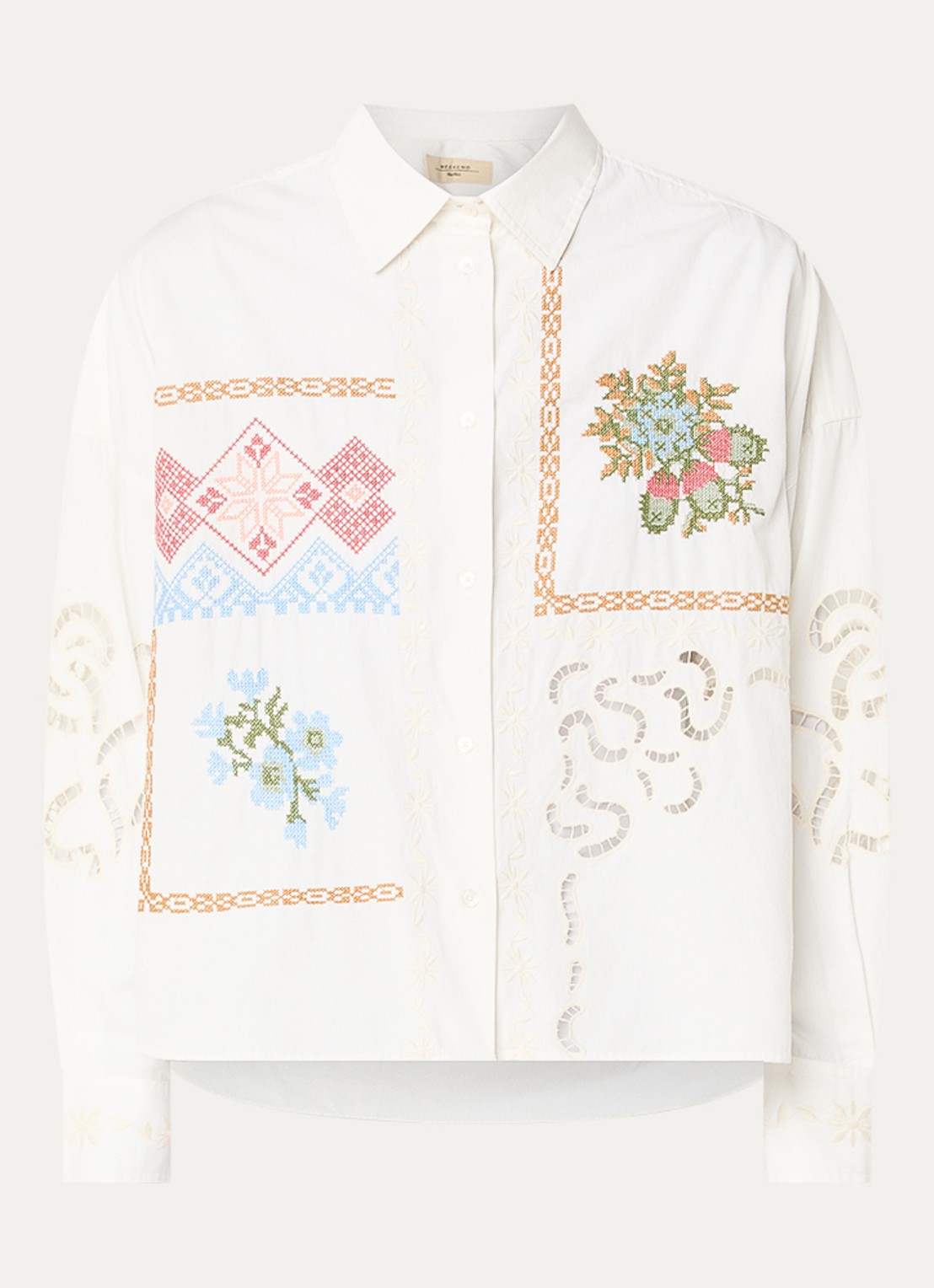 Max Mara Blouse met borduring en opengewerkt detail - voorkant wit