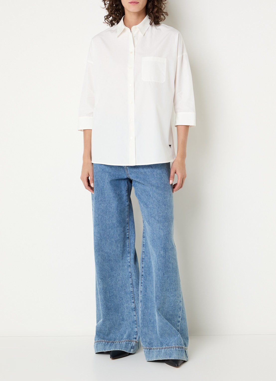 Max Mara Blouse met borstzak - voorkant 2 gebroken wit