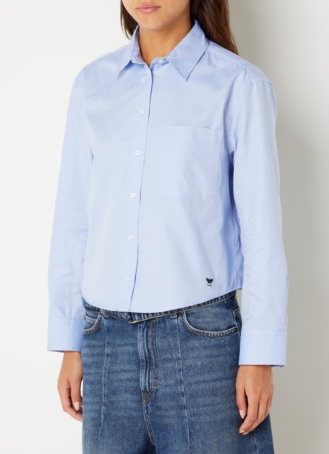 Max Mara Blouse met borstzak - detail 3 lichtblauw