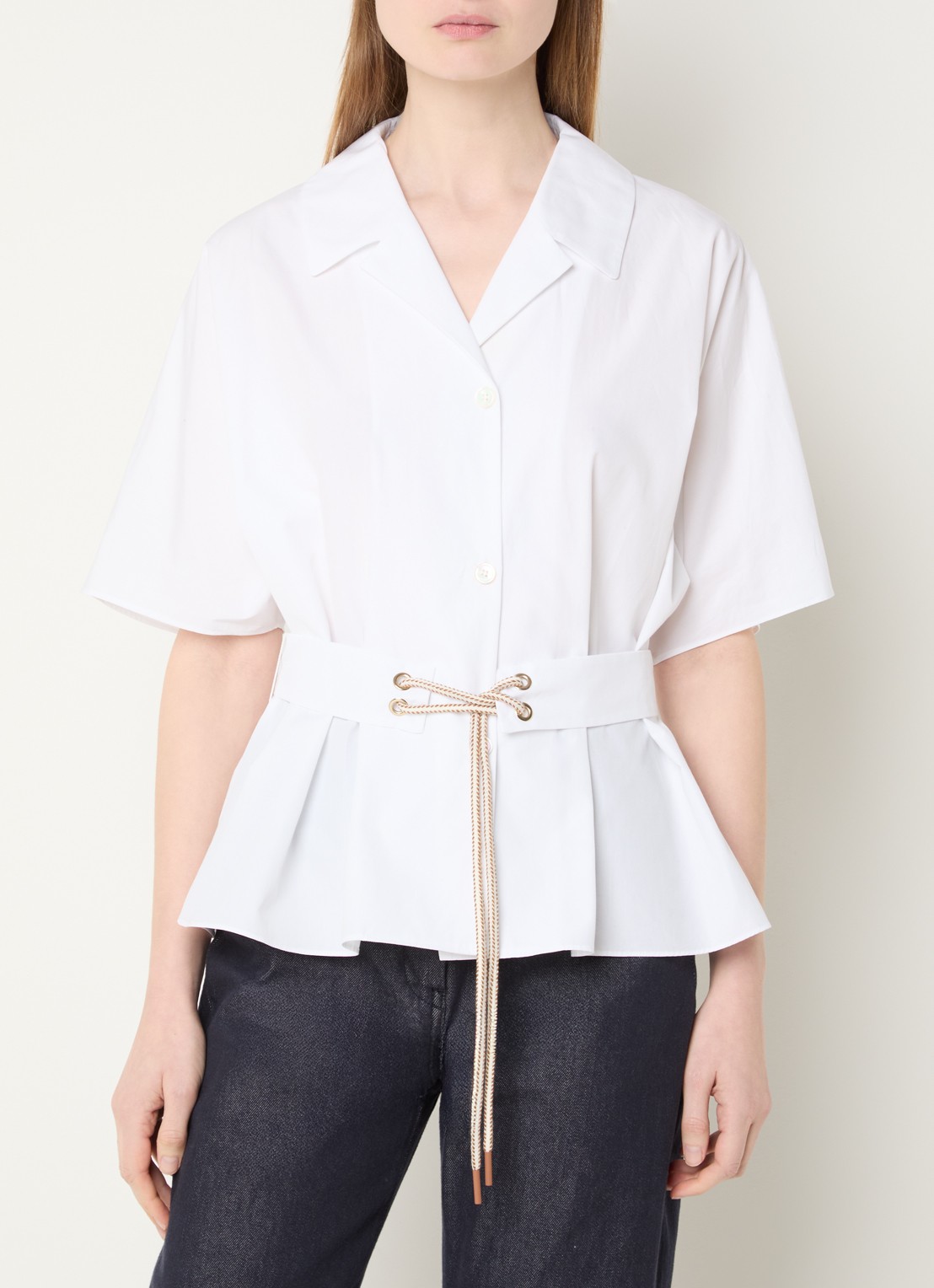 Max Mara Blouse met ceintuur en vleermuismouwen - detail wit