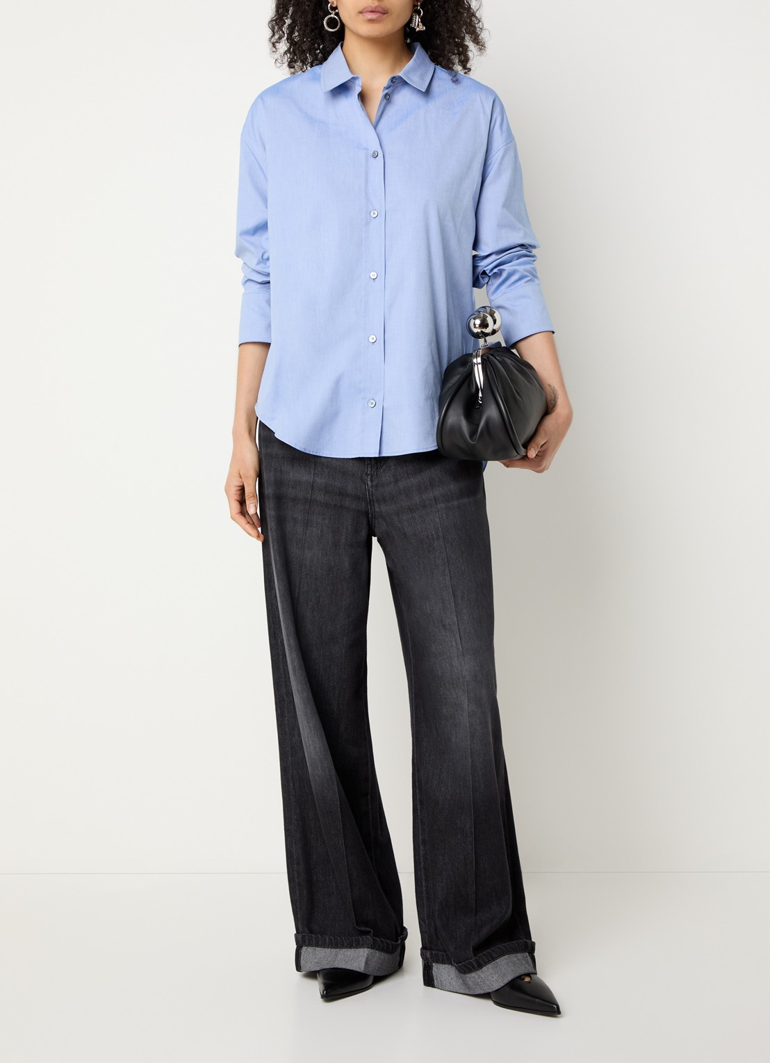 Max Mara Blouse met kraag - voorkant 4 staalblauw