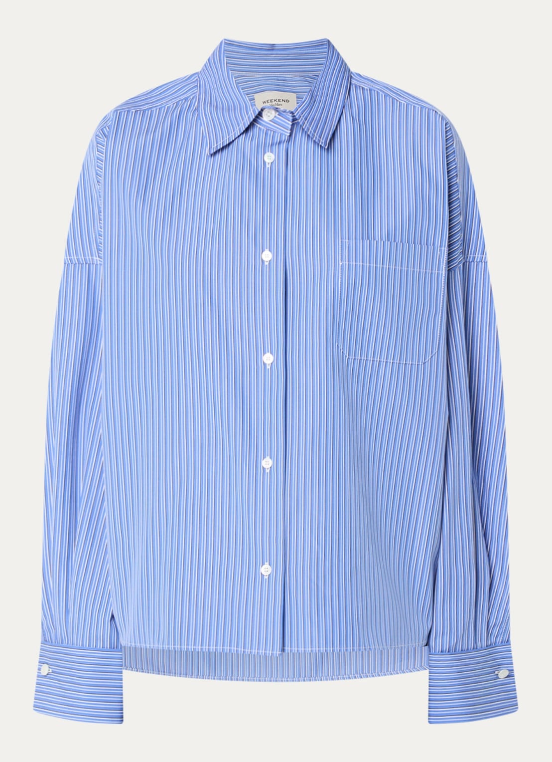 Max Mara Blouse met streepprint - voorkant 3 kobaltblauw