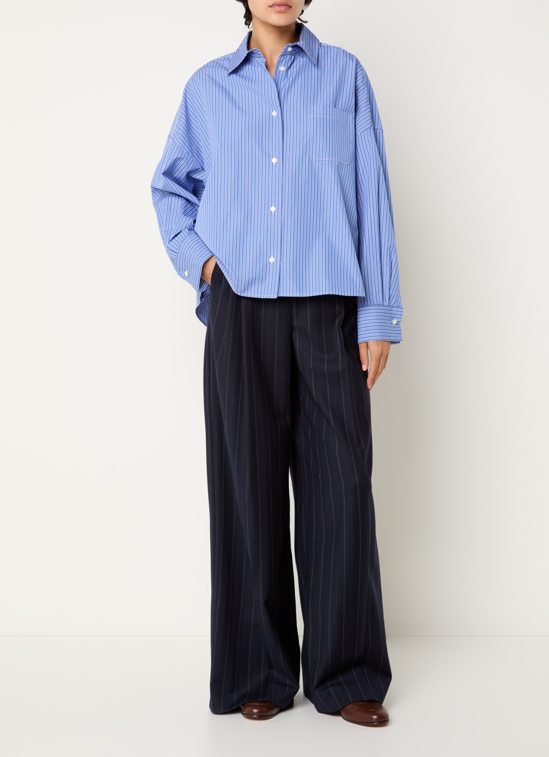 Max Mara Blouse met streepprint - voorkant 4 kobaltblauw