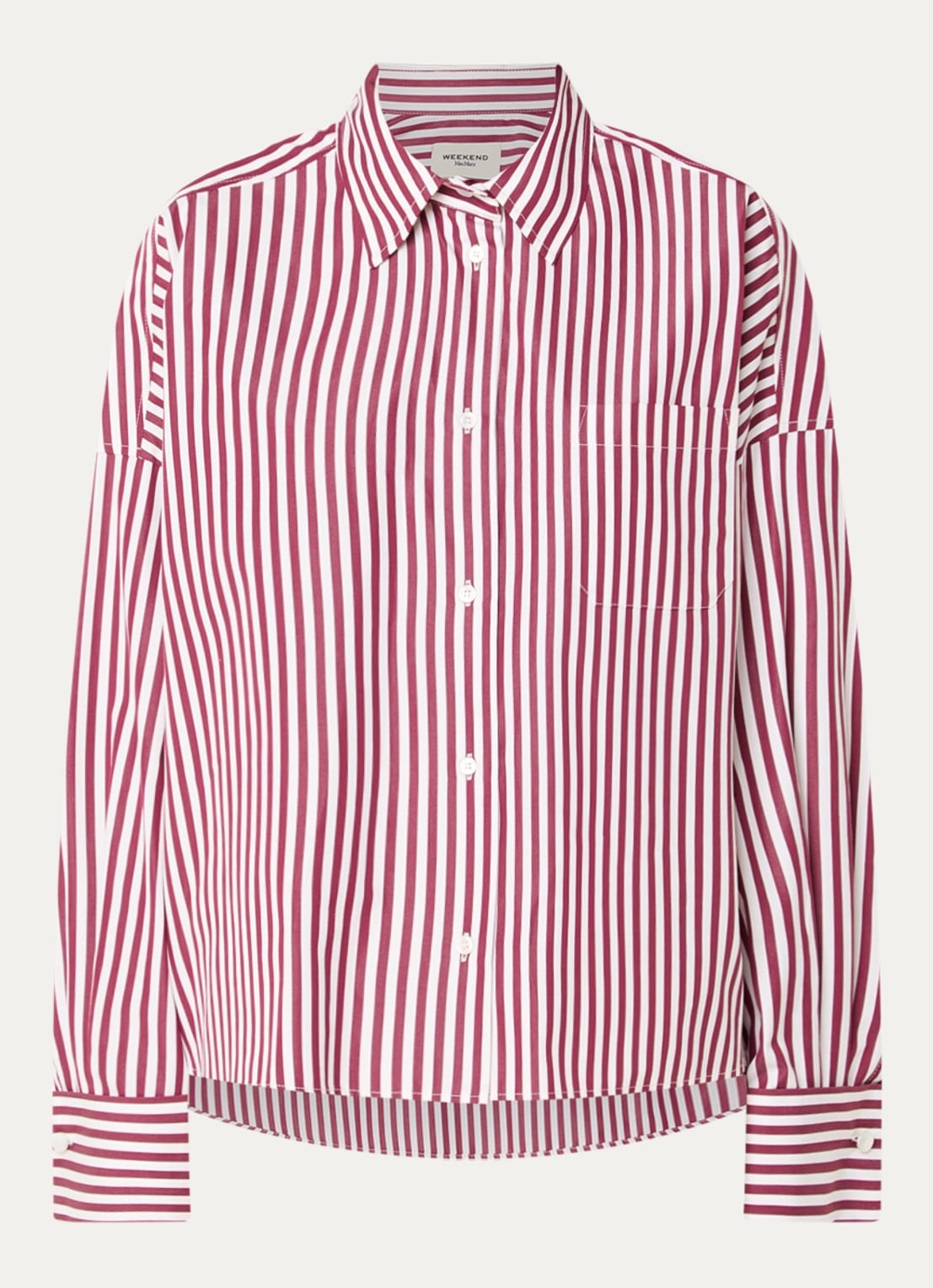 Max Mara Blouse met streepprint - voorkant bordeauxrood