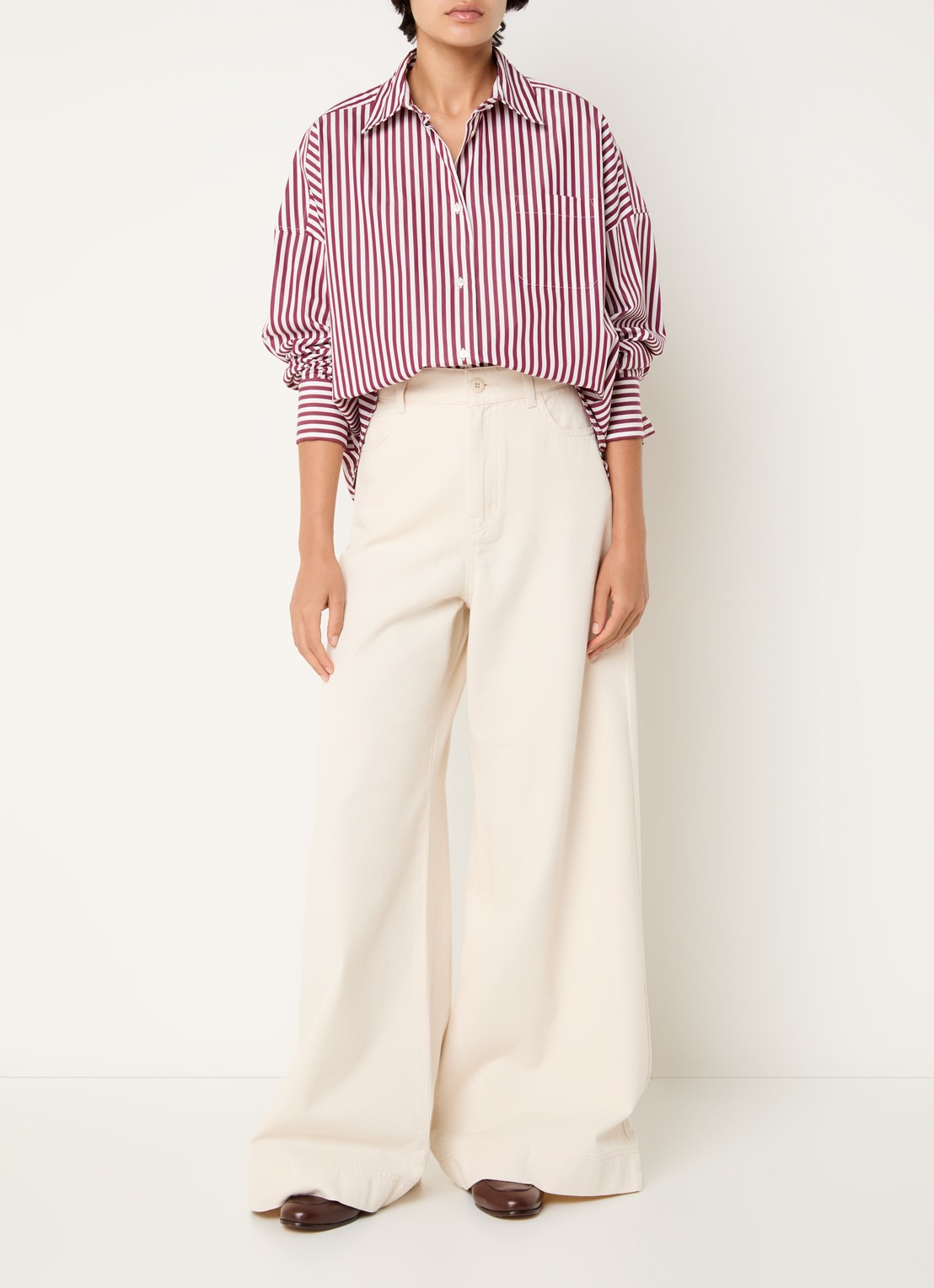 Max Mara Blouse met streepprint - voorkant 2 bordeauxrood