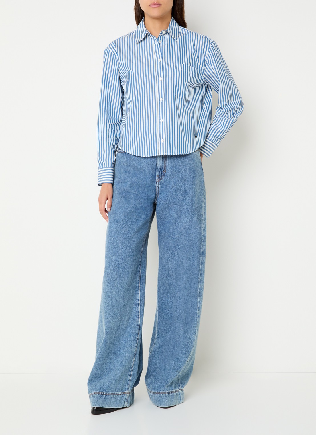 Max Mara Blouse met streepprint - voorkant 4 blauw