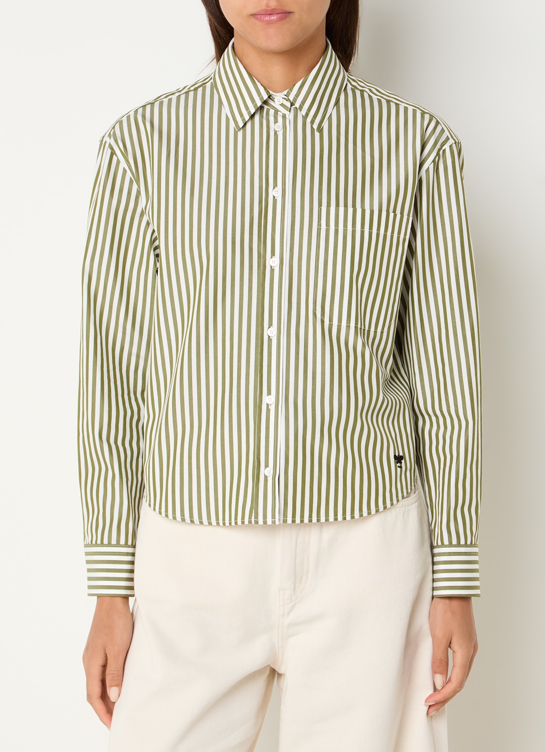 Max Mara Blouse met streepprint - detail 2 groen