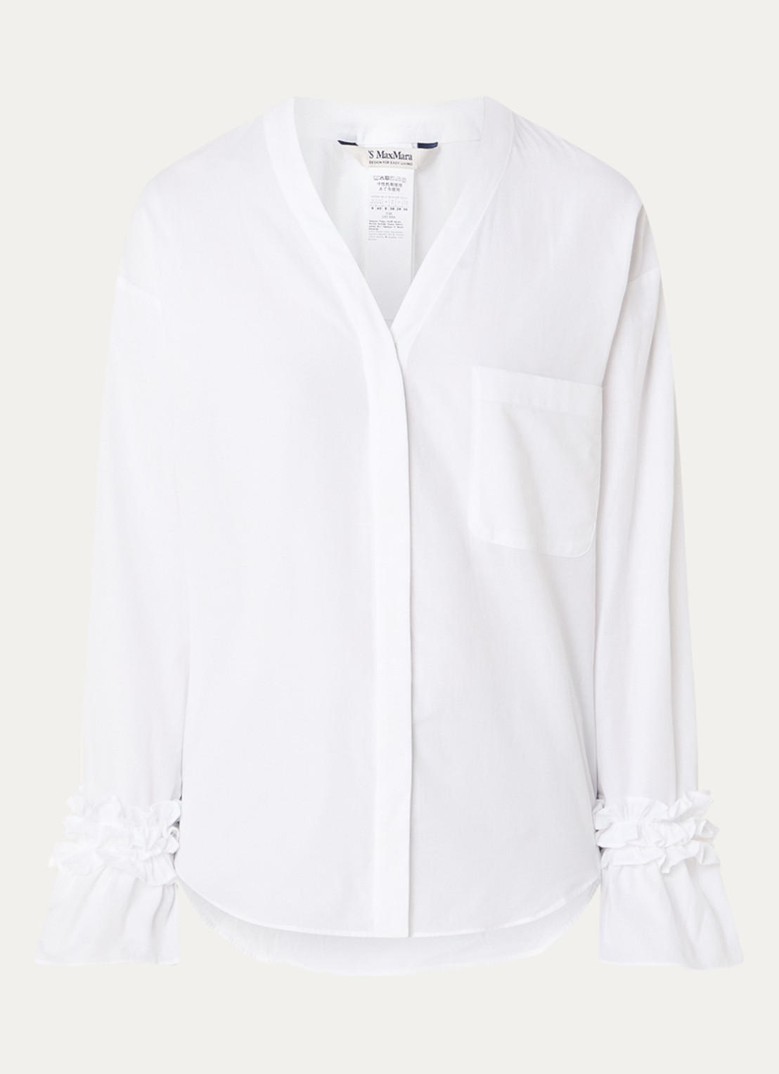 Max Mara Blouse met V-hals en trompetmouw - voorkant wit