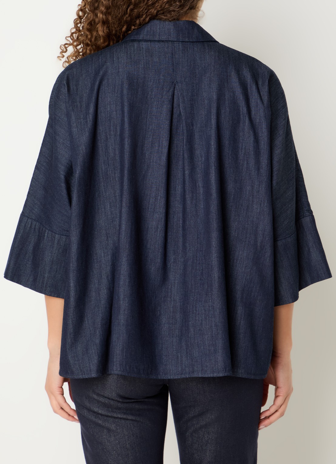 Max Mara Blouse van denim met borstzak - achterkant 4 indigo