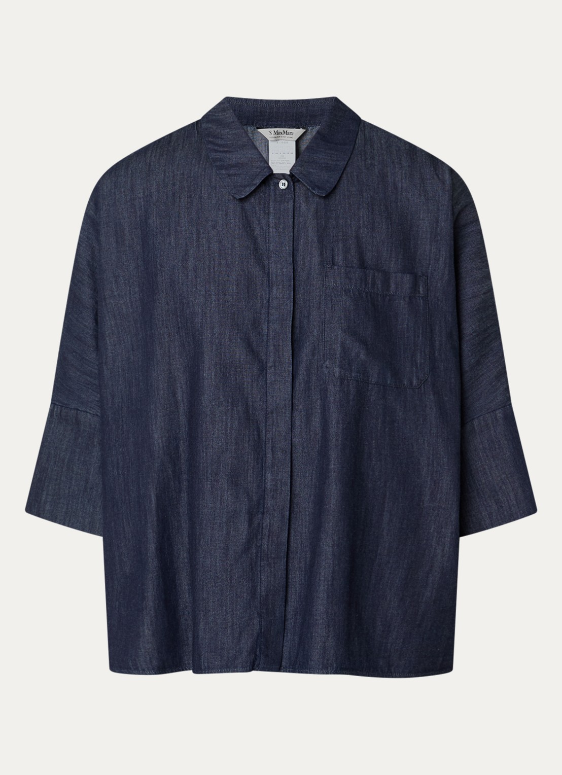 Max Mara Blouse van denim met borstzak - voorkant 2 indigo