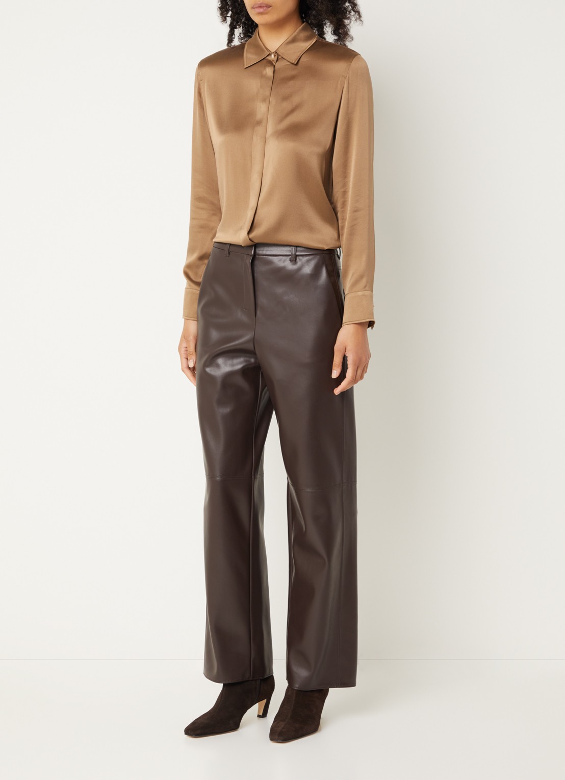Max Mara Blouse van satijn - voorkant 4 bruin