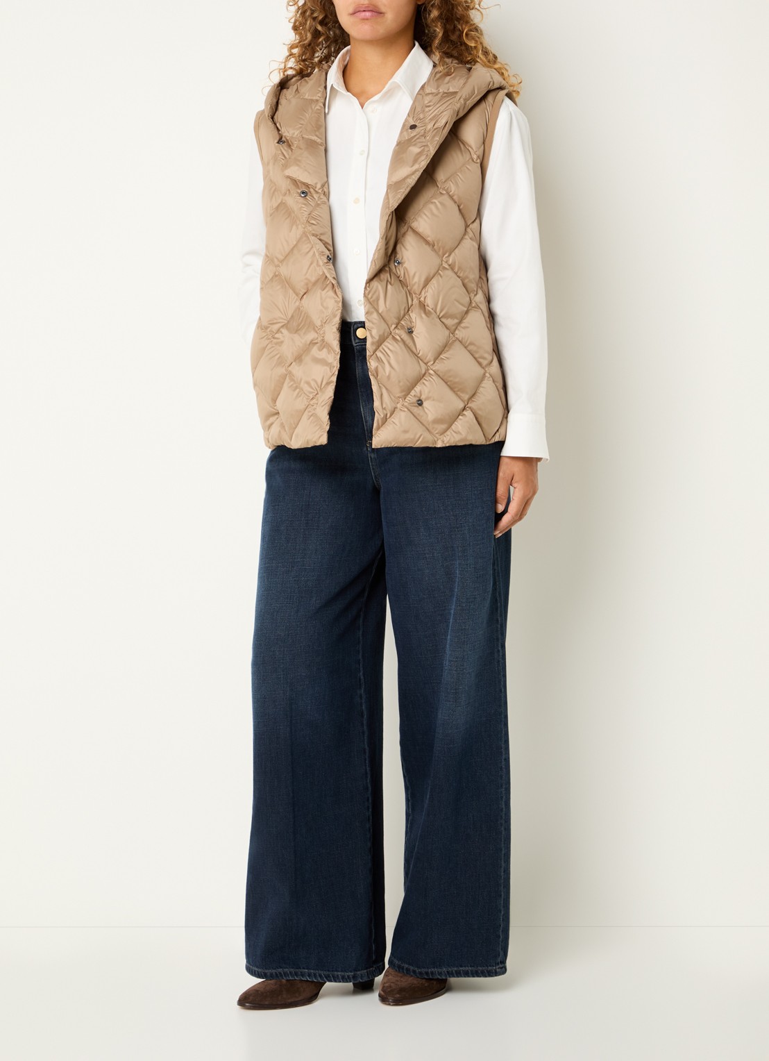 Max Mara Bodywarmer met quilt patroon - voorkant 4 camel