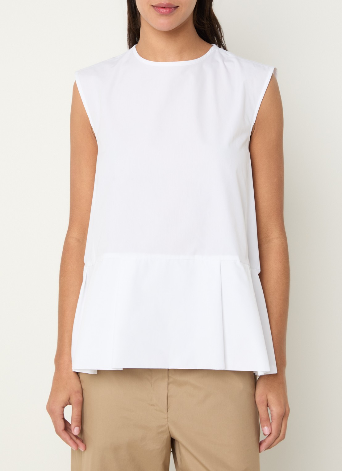 Max Mara Brava top met peplum en strikkraag - detail wit