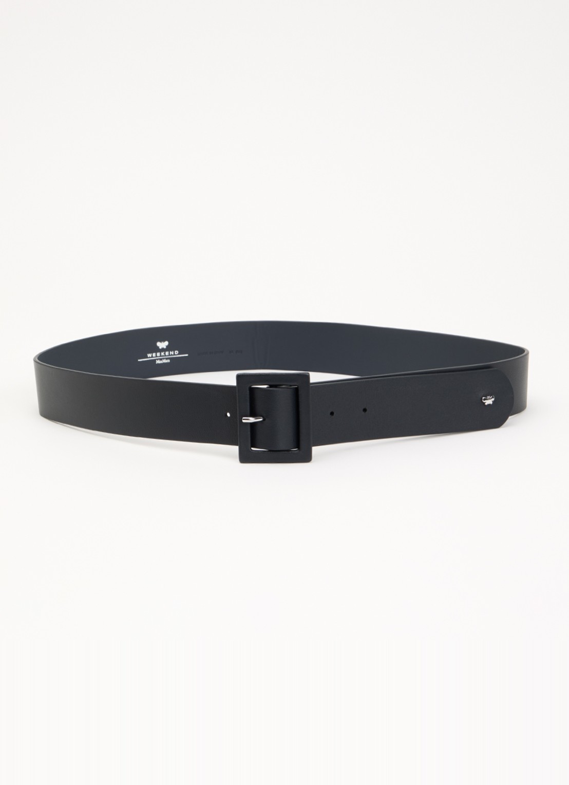 Max Mara Brio riem van leer - voorkant donkerblauw