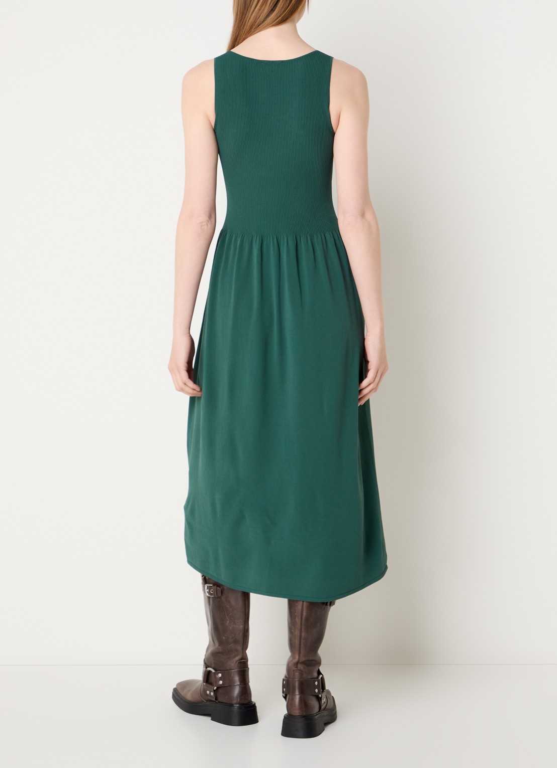 Max Mara Calibri midi jurk met ribstructuur - achterkant groen