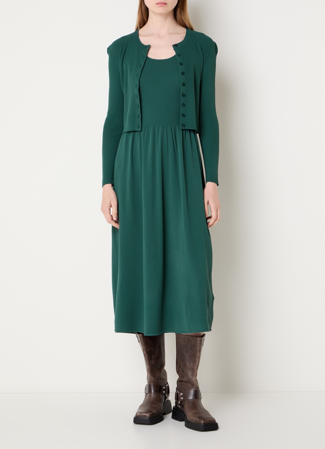 Max Mara Calibri midi jurk met ribstructuur - detail 2 groen