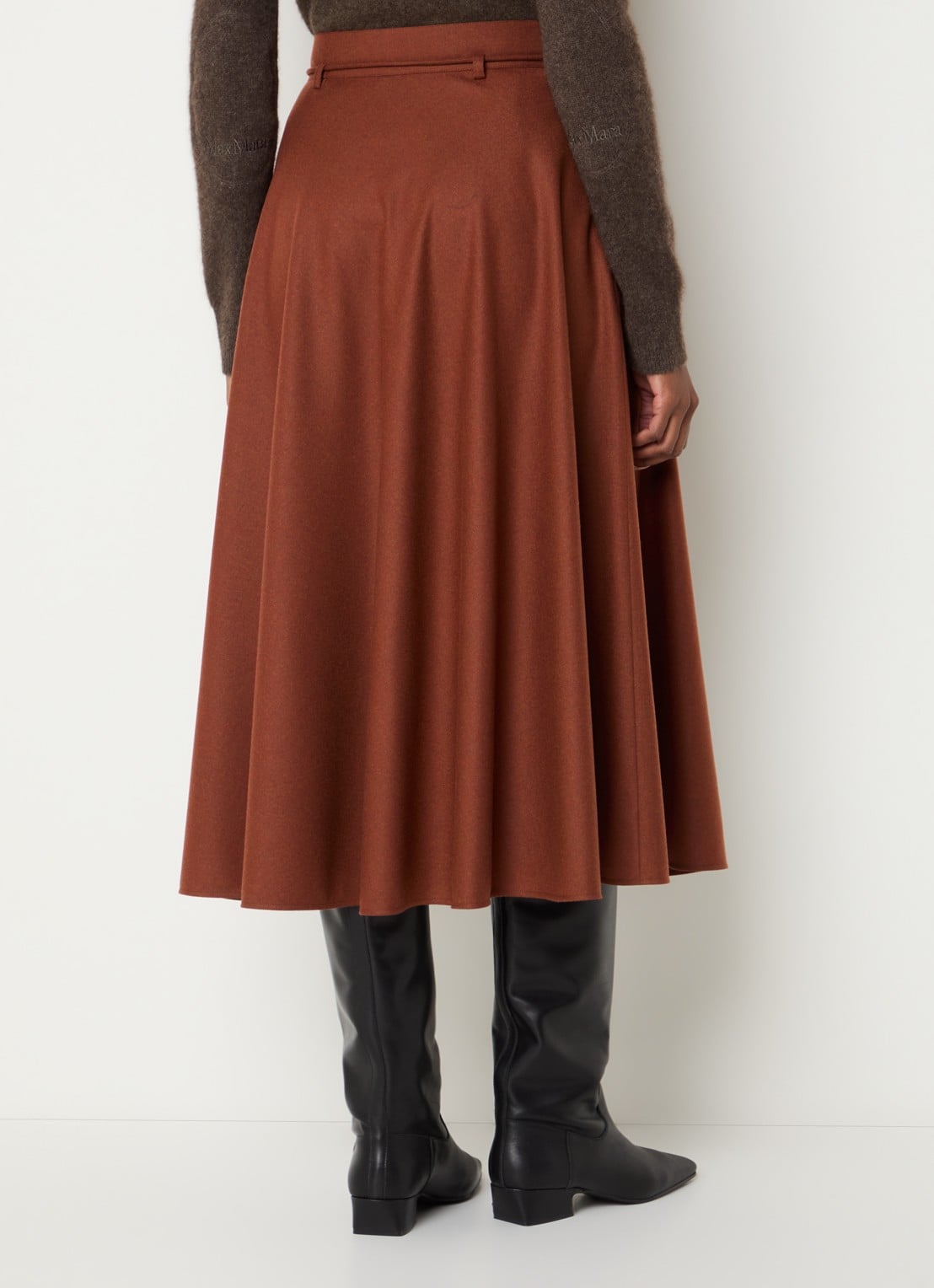 Max Mara Califfo midi plooirok van kasjmier met strikceintuur - achterkant steenrood