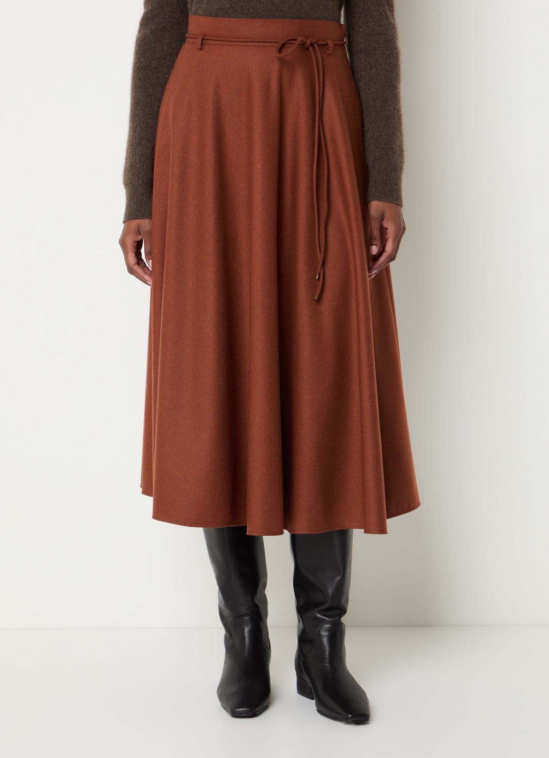 Max Mara Califfo midi plooirok van kasjmier met strikceintuur - detail 2 steenrood