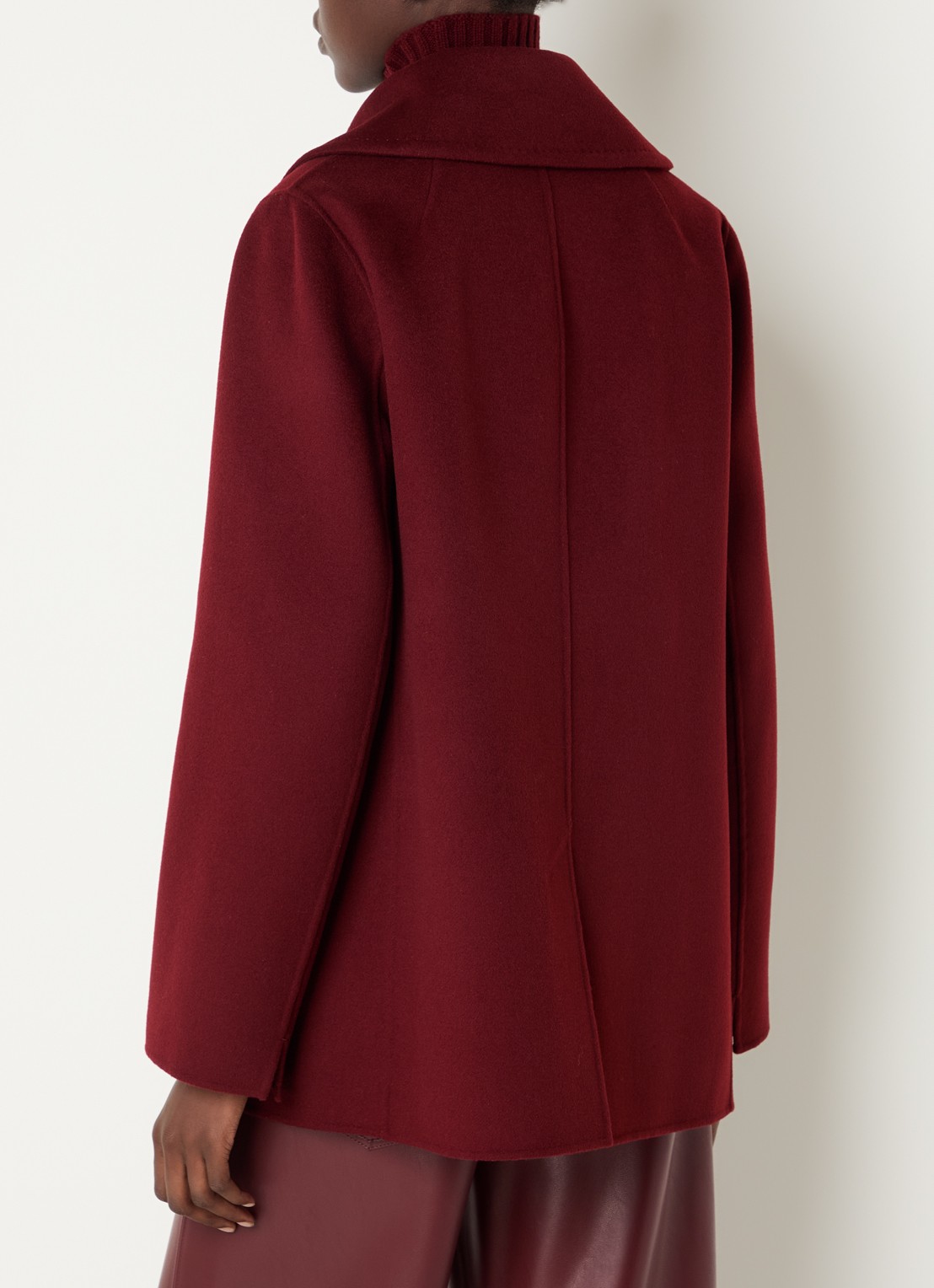 Max Mara Camilla double-breasted mantel van scheerwol - achterkant bordeauxrood