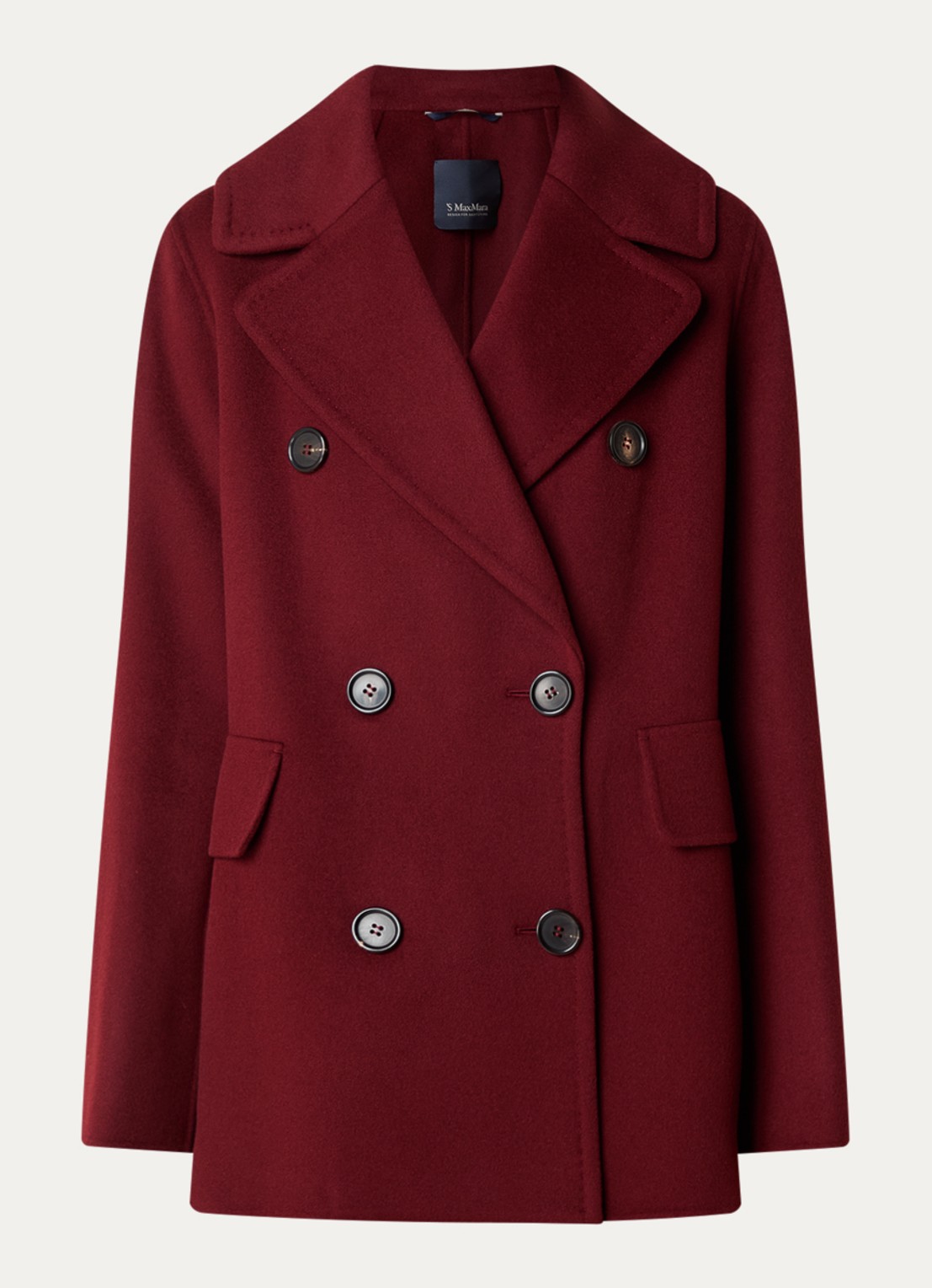 Max Mara Camilla double-breasted mantel van scheerwol - voorkant 2 bordeauxrood