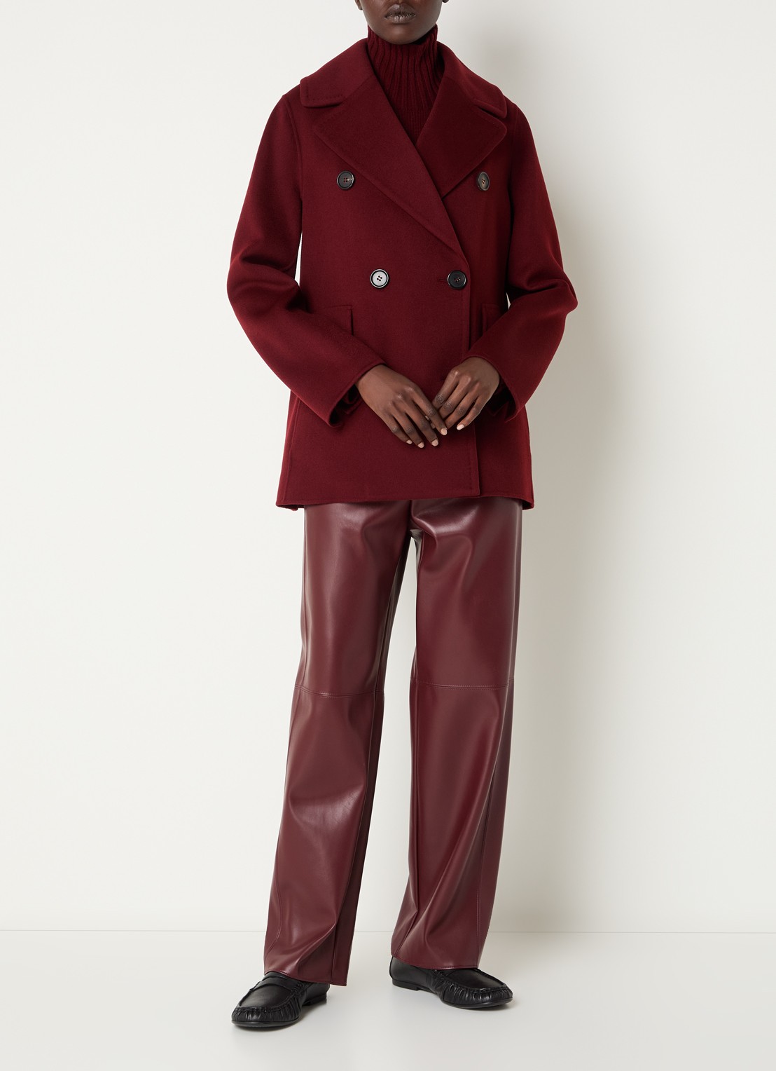 Max Mara Camilla double-breasted mantel van scheerwol - voorkant 3 bordeauxrood