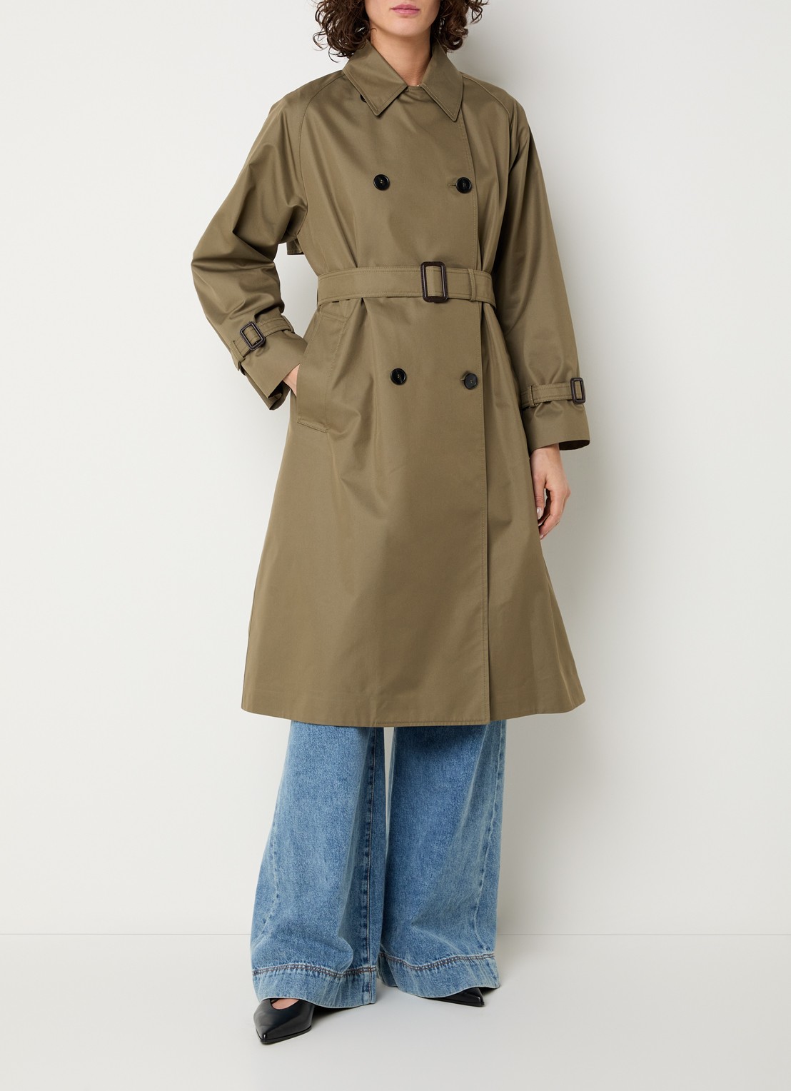 Max Mara Canasta double-breasted trenchcoat met steekzakken - detail mosgroen
