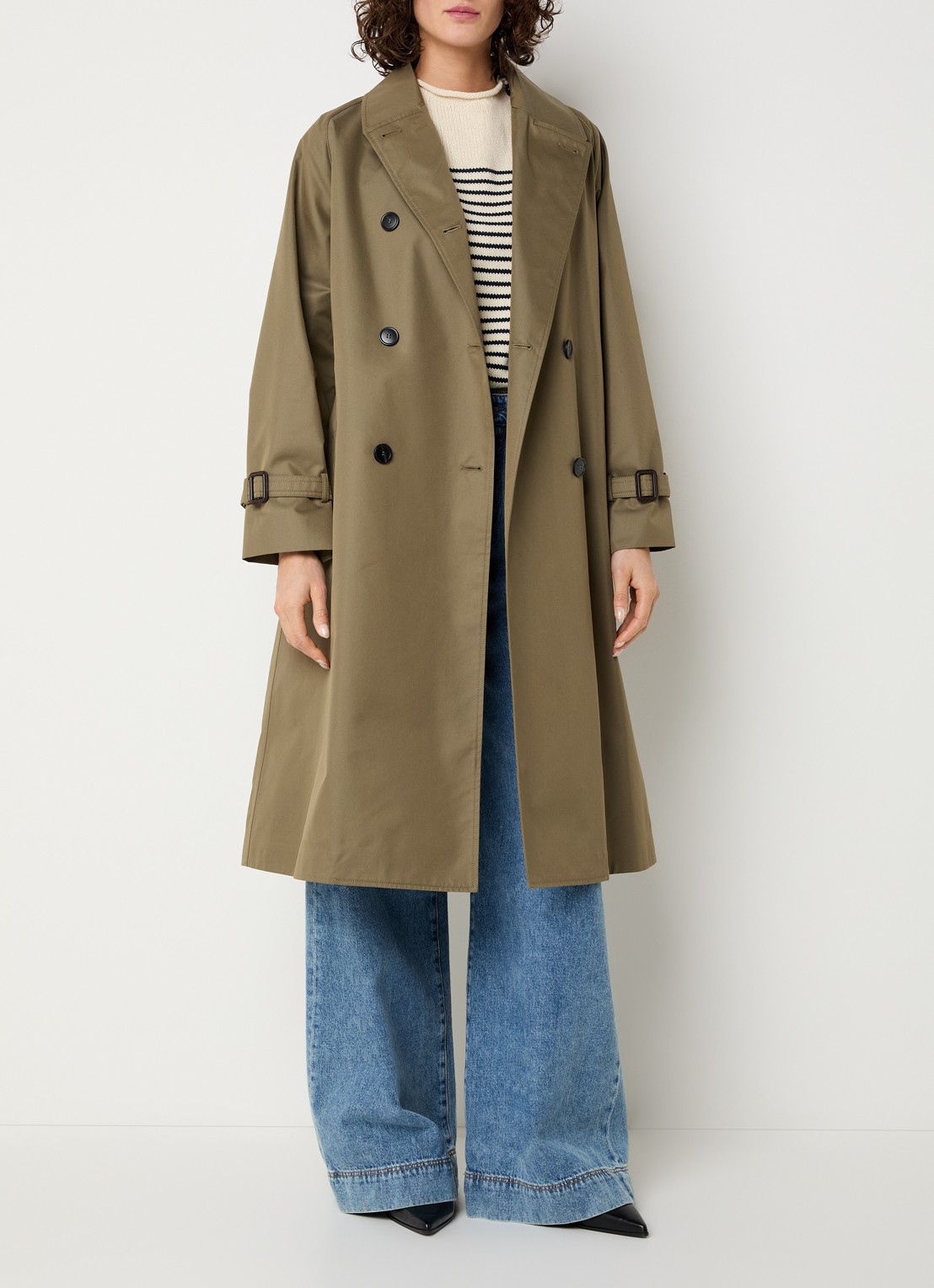 Max Mara Canasta double-breasted trenchcoat met steekzakken - voorkant 3 mosgroen
