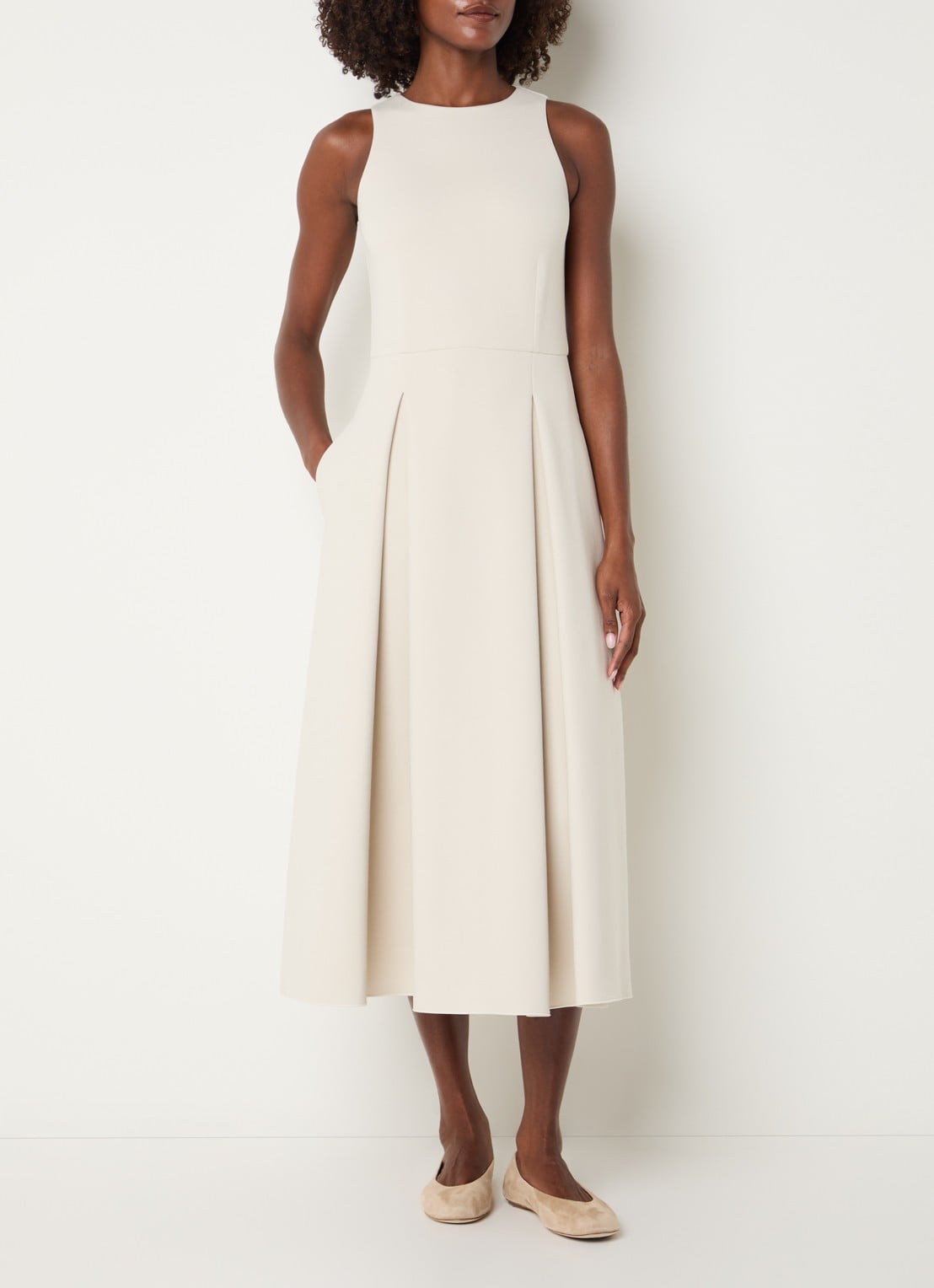 Max Mara Cannone midi jurk met steekzakken - detail 3 beige