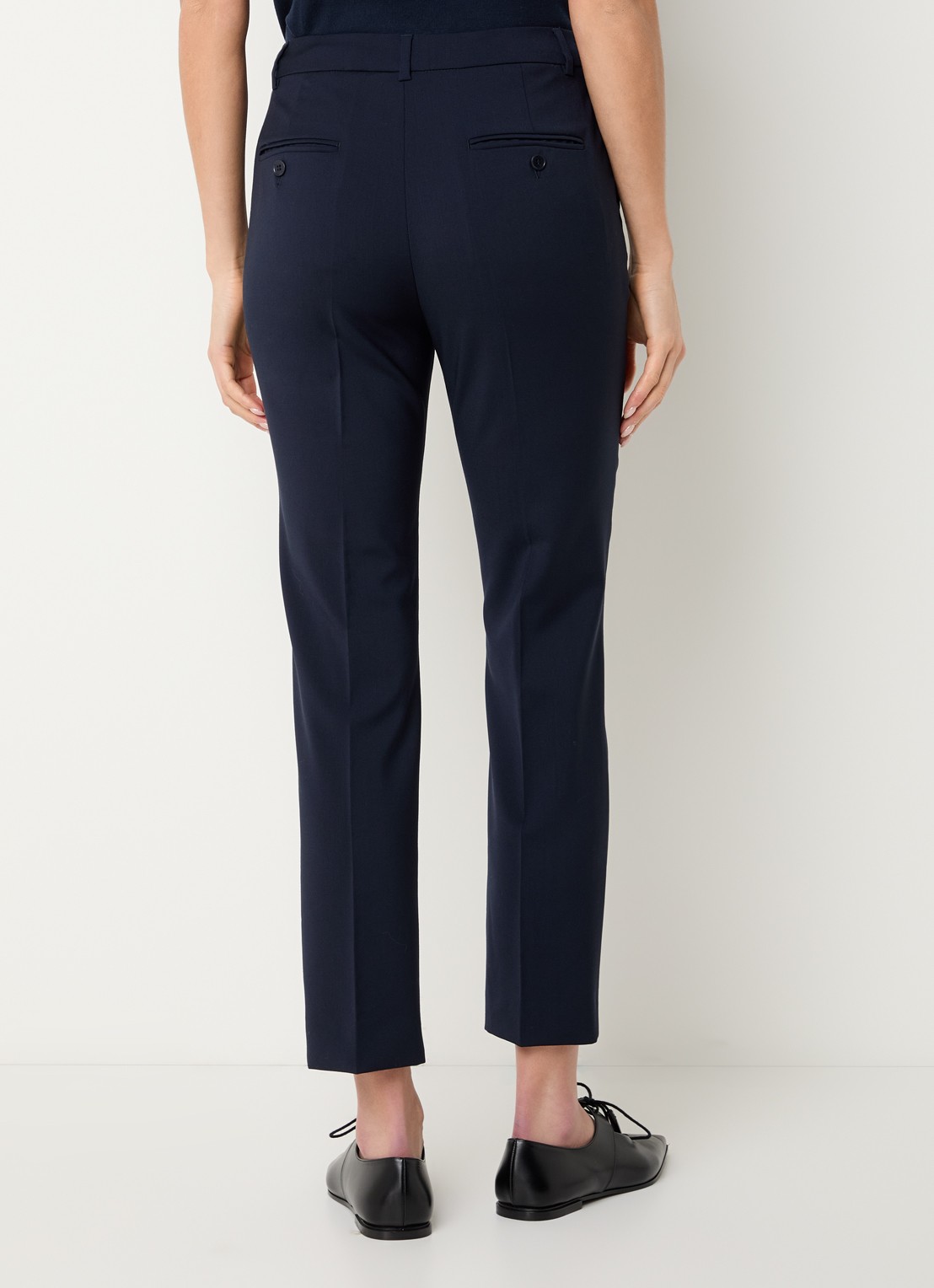 Max Mara Canon mid waist straight fit pantalon van scheerwol met steekzakken - achterkant 4 donkerblauw