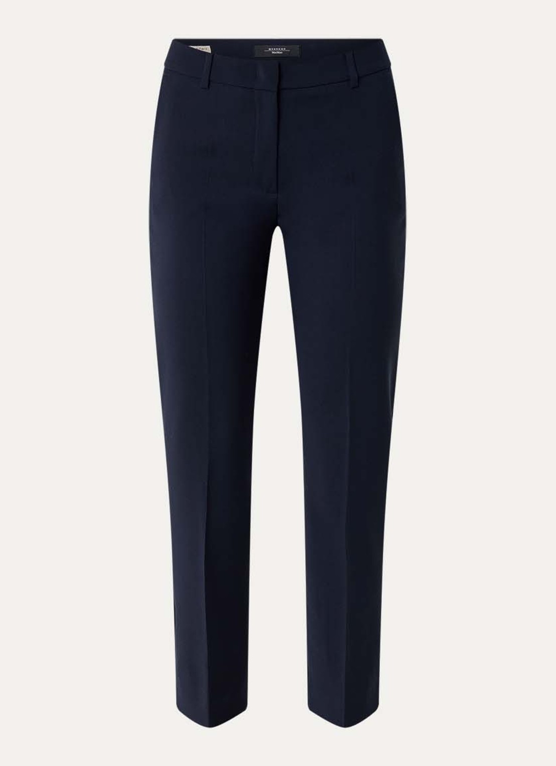 Max Mara Canon mid waist straight fit pantalon van scheerwol met steekzakken - voorkant donkerblauw
