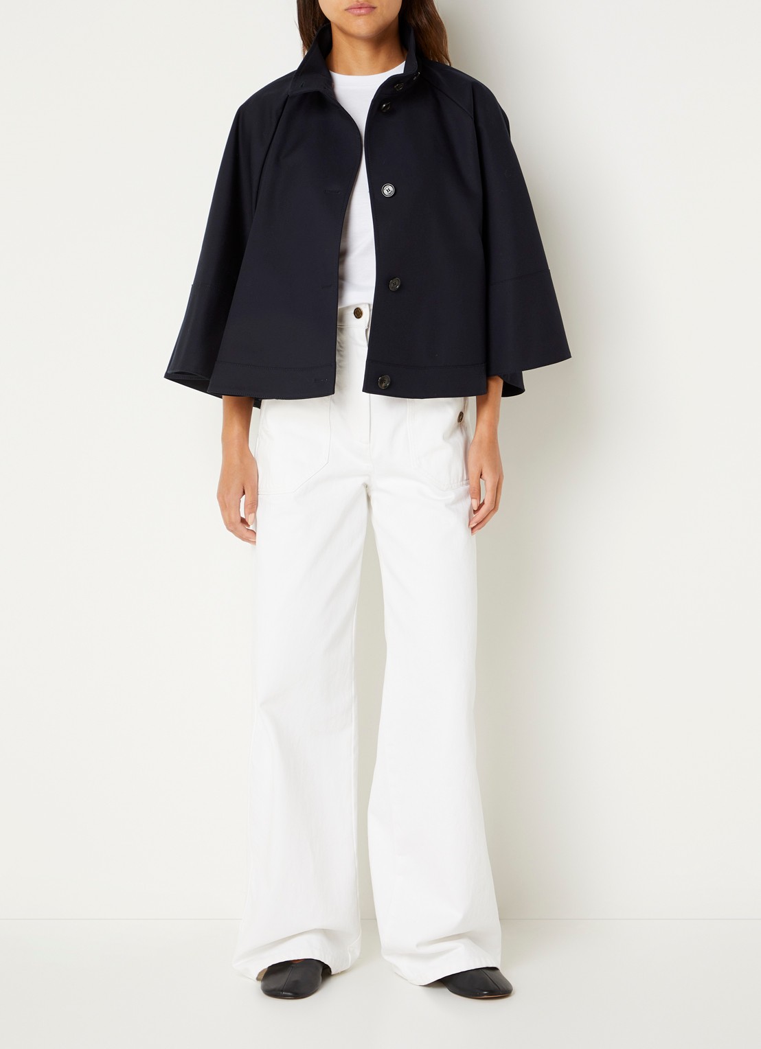 Max Mara Cape met steekzakken - voorkant 3 donkerblauw