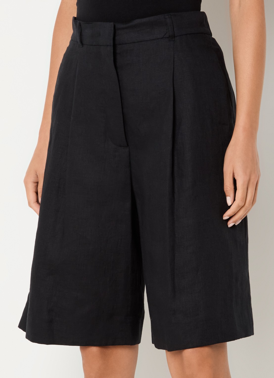 Max Mara Caravan high waist wide leg korte broek van linnen - detail 4 zwart