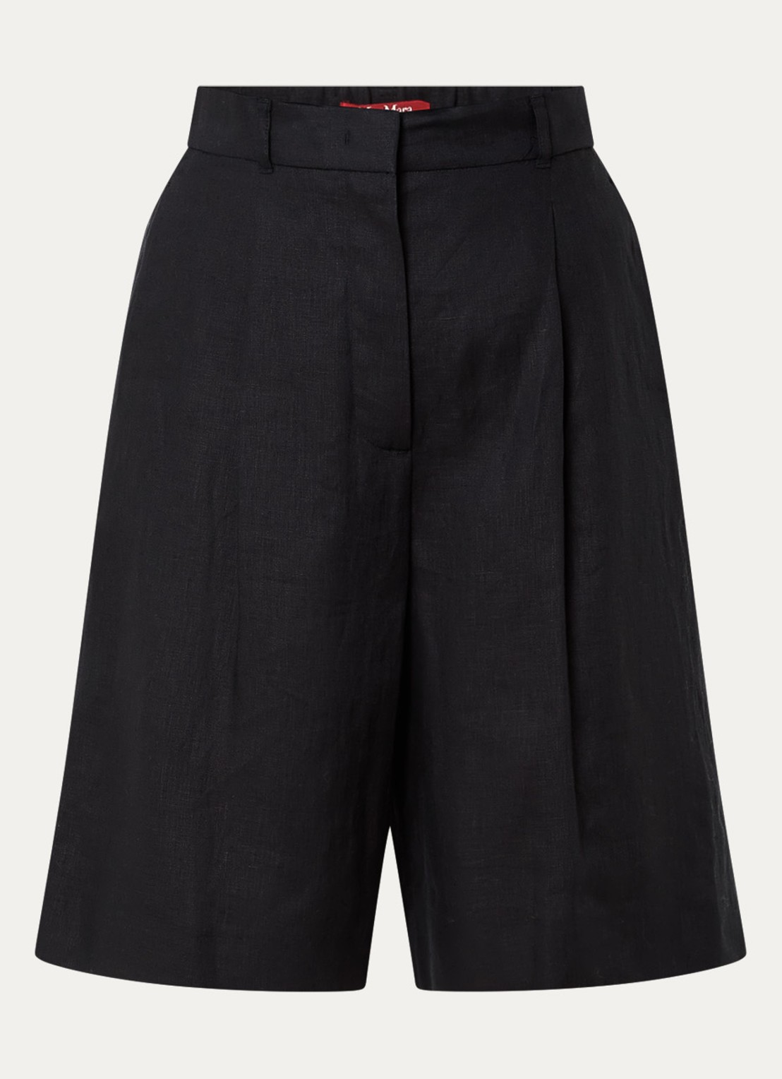 Max Mara Caravan high waist wide leg korte broek van linnen - voorkant 2 zwart