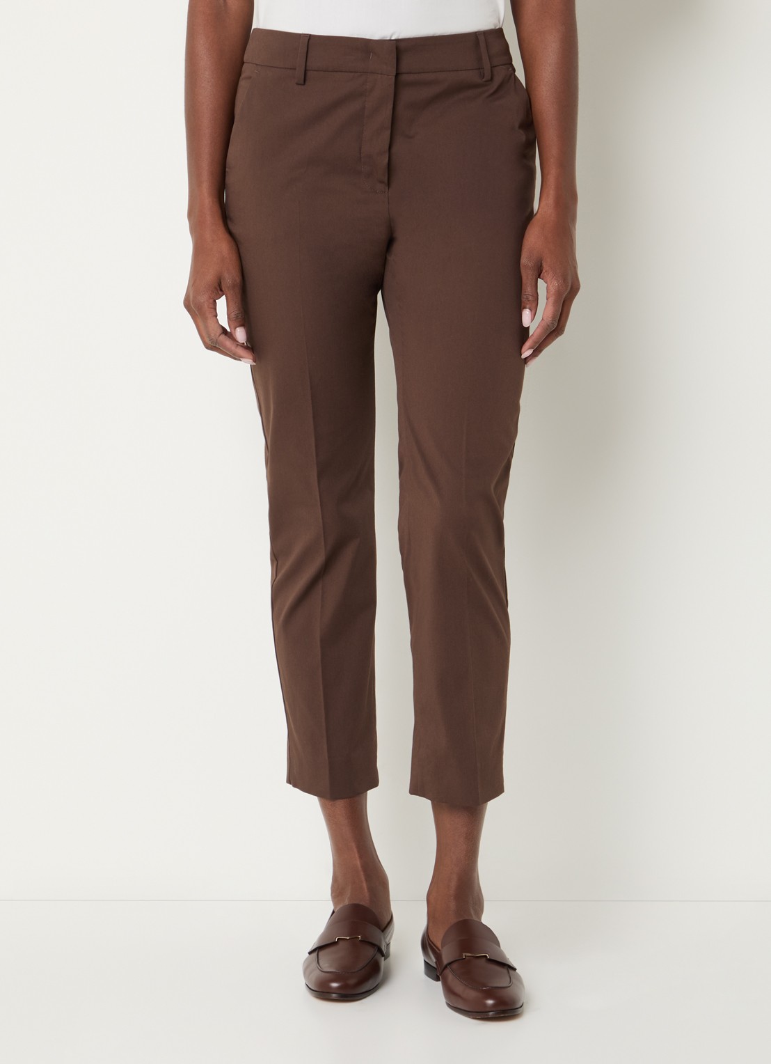Max Mara Cecco high waist straight fit cropped pantalon met steekzakken - detail 2 bruin