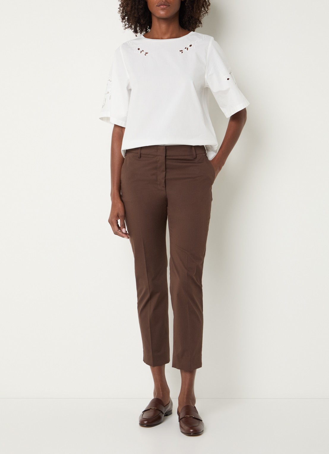 Max Mara Cecco high waist straight fit cropped pantalon met steekzakken - voorkant 4 bruin