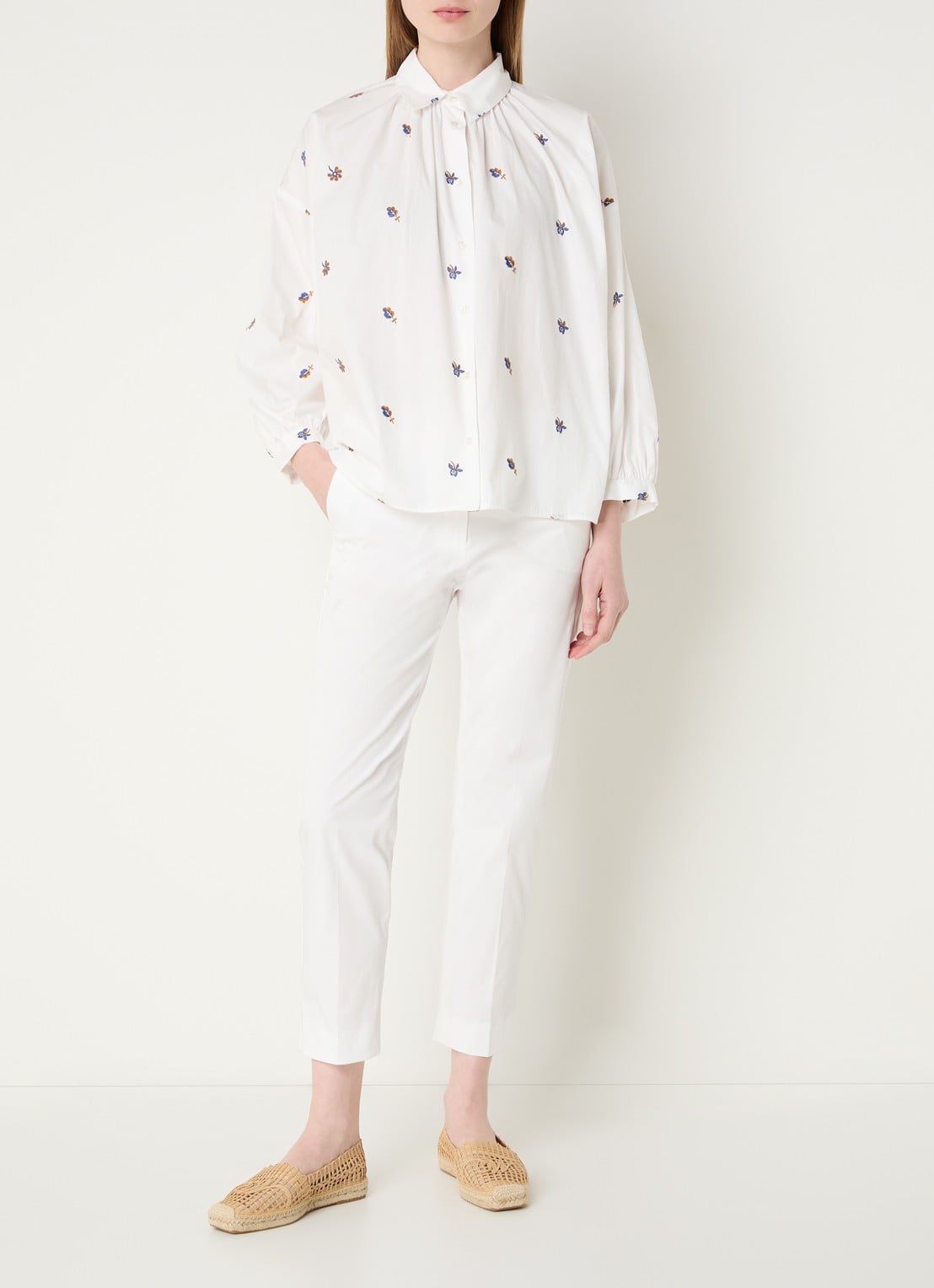 Max Mara Cecco high waist straight fit cropped pantalon met steekzakken - voorkant 3 wit