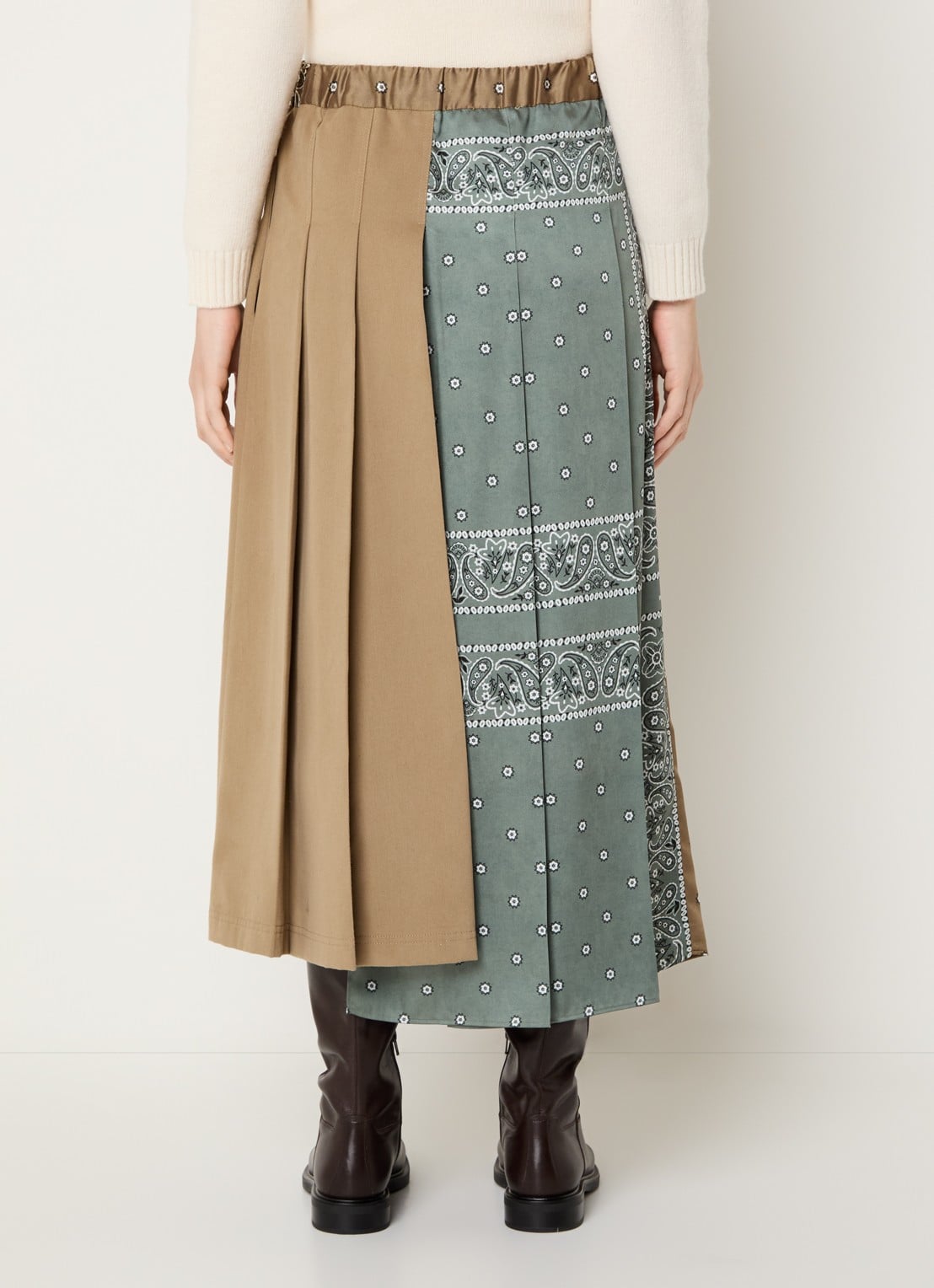 Max Mara Ceci midi plooirok met paisley dessin en asymmetrische zoom - achterkant 4 lichtbruin
