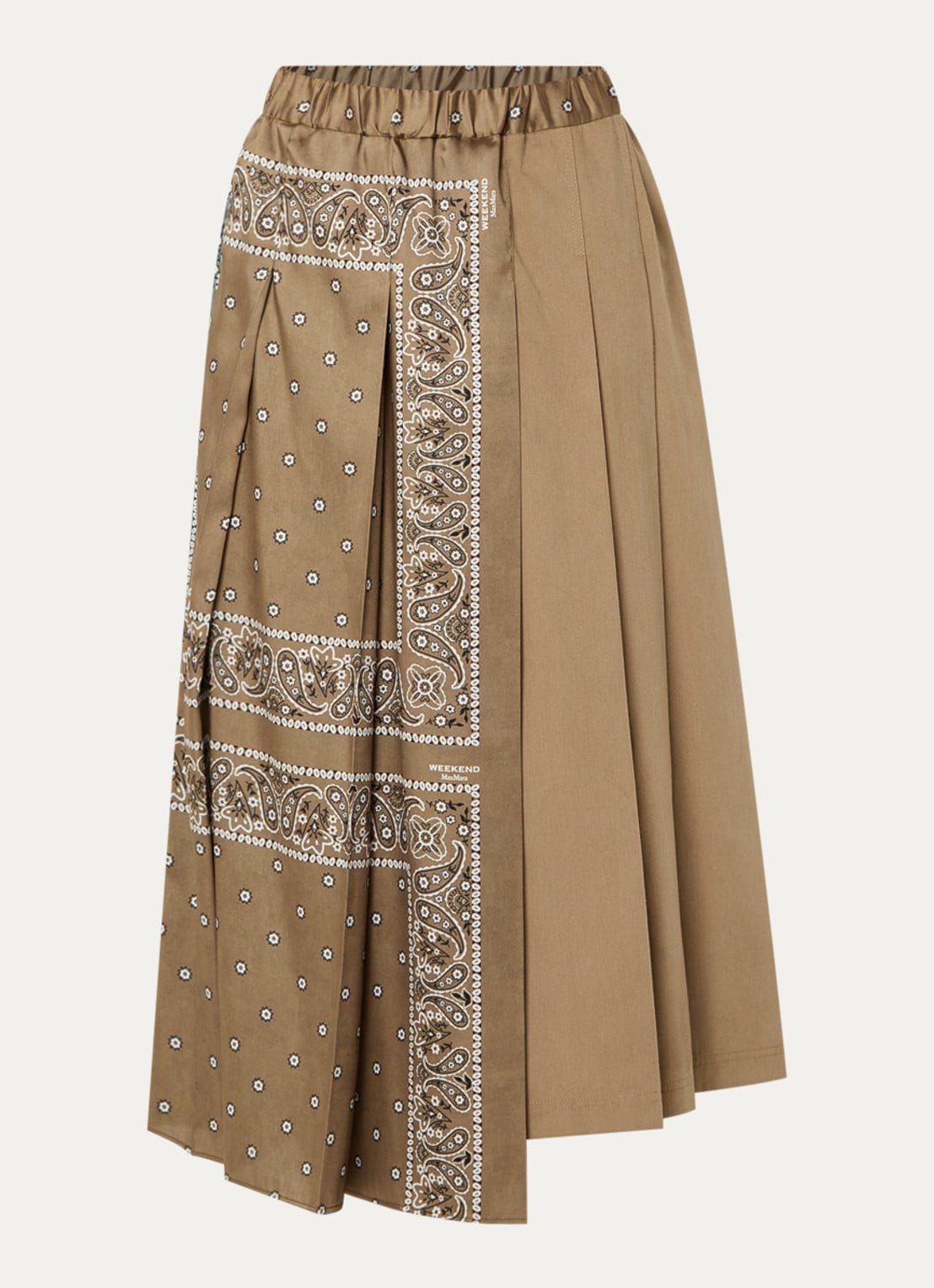 Max Mara Ceci midi plooirok met paisley dessin en asymmetrische zoom - voorkant 2 lichtbruin