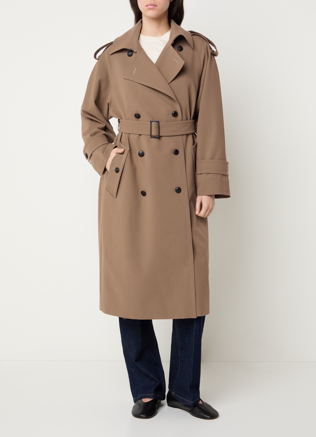 Max Mara Certo trenchcoat van scheerwol met waterafstotende coating - detail bruin