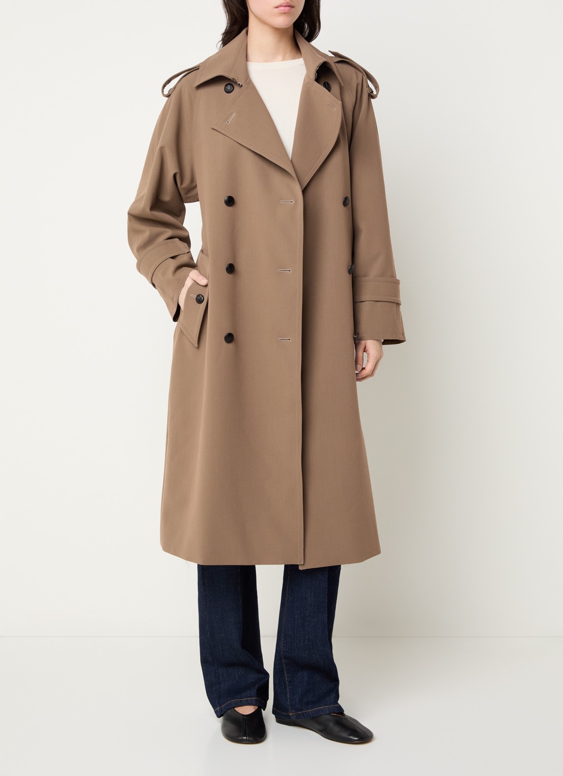 Max Mara Certo trenchcoat van scheerwol met waterafstotende coating - voorkant 4 bruin