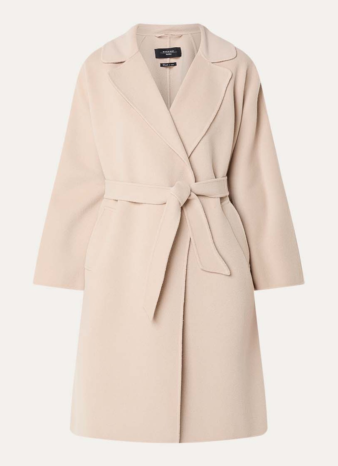 Max Mara Civada mantel in wolblend met steekzakken - voorkant 2 zand
