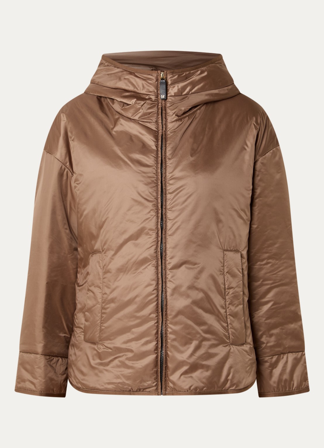 Max Mara Cleo oversized gewatteerd jack met capuchon en waterafstotende coating - voorkant 3 lichtbruin