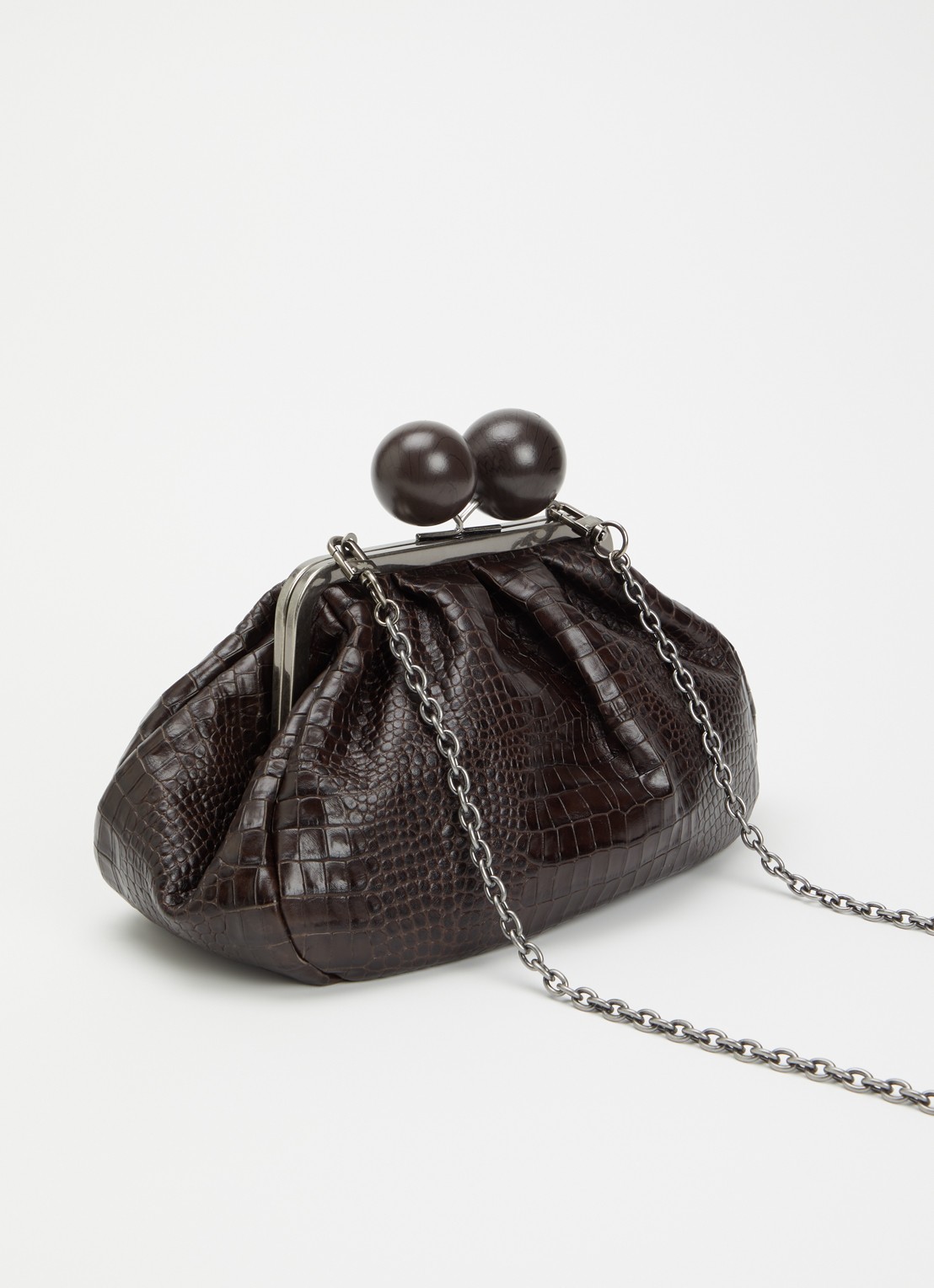Max Mara Clutch van leer met afneembare schouderriem - achterkant 5 donkerbruin