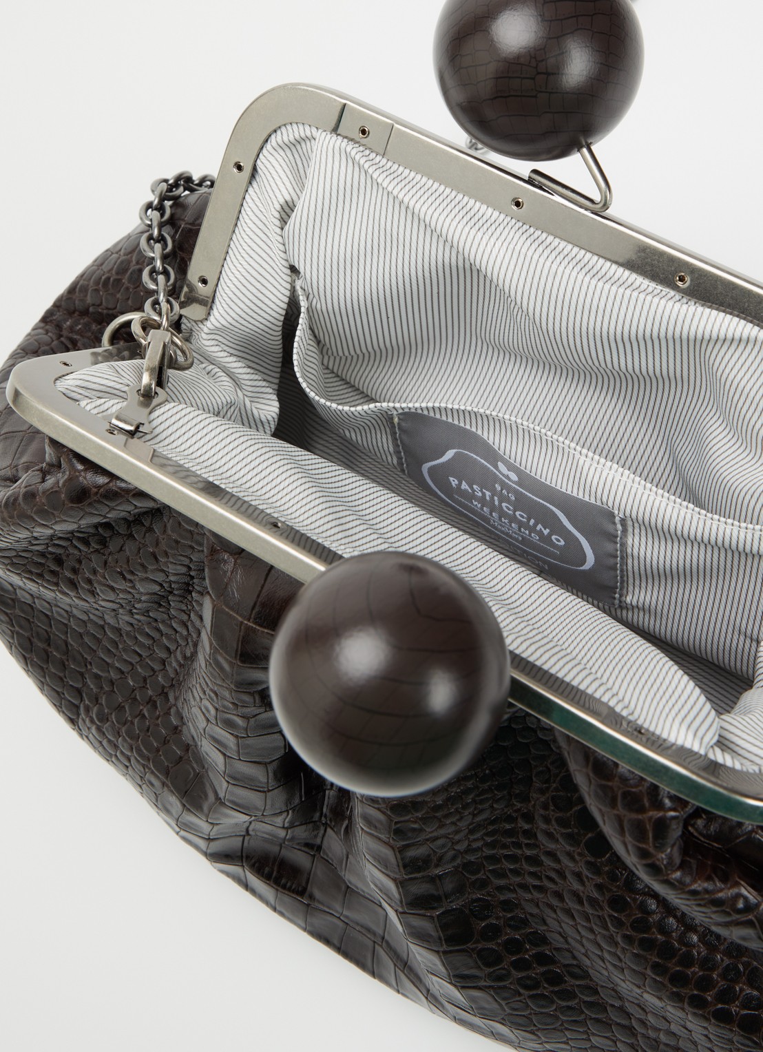 Max Mara Clutch van leer met afneembare schouderriem - detail 2 donkerbruin