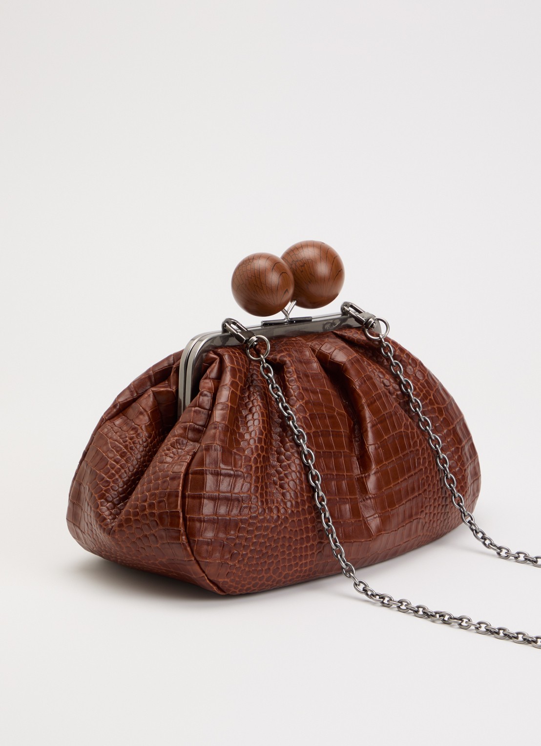 Max Mara Clutch van leer met afneembare schouderriem - achterkant roodbruin