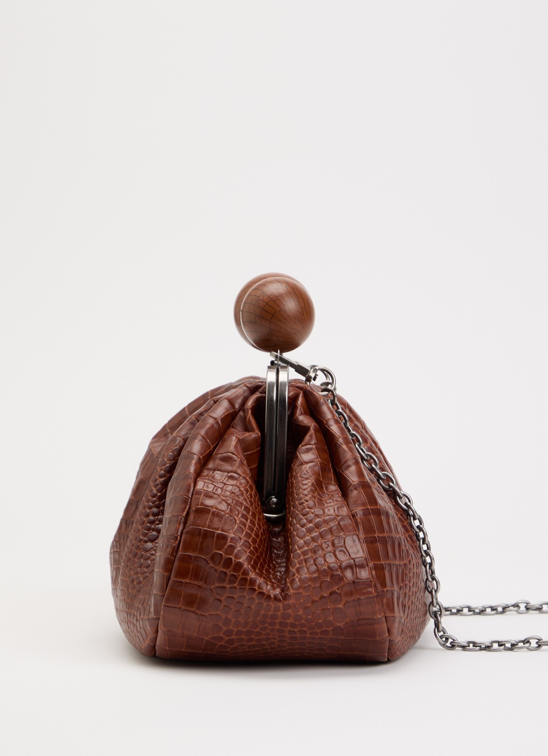 Max Mara Clutch van leer met afneembare schouderriem - detail 4 roodbruin